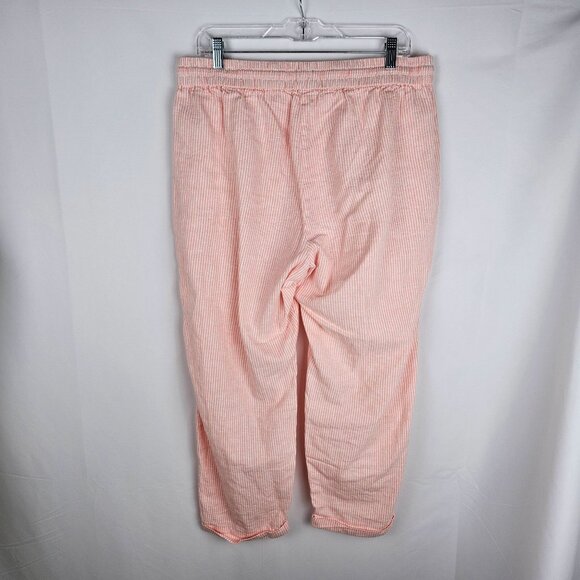 J. Crew Linen Blend Capris Pants Size 14 Striped Pull-On Drawstring Peach - Picture 3 of 10
